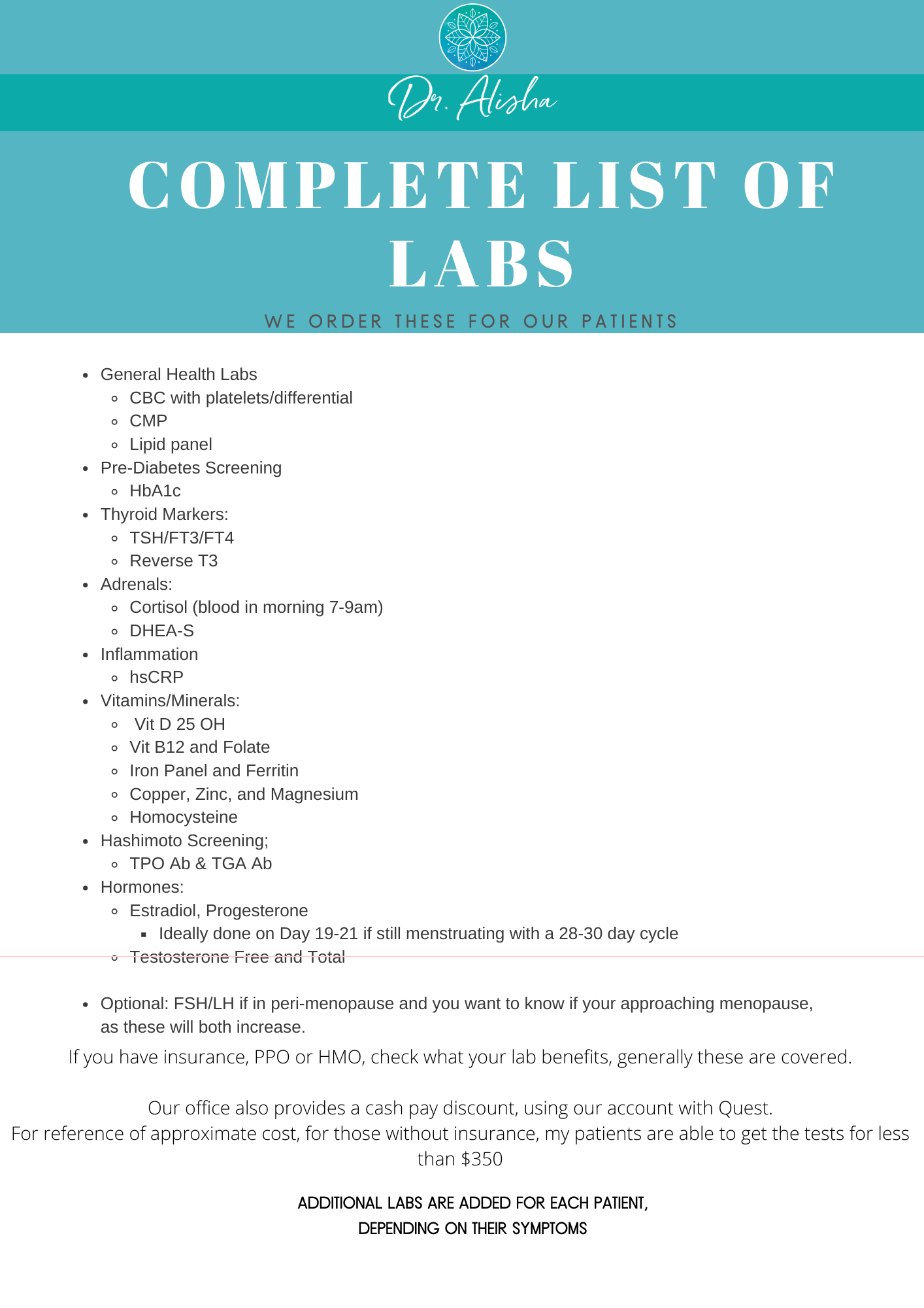 Functional Lab Lists | Dr. Alisha Bhatia ND Diagnostics